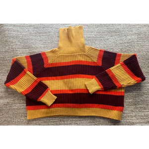 Forever 21 Y2K Orange & Purple Striped Cropped Turtleneck Sweater Size L